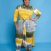 Casual Tie Dye Plus Size Dress With Pant
