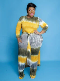 Casual Tie Dye Plus Size Dress With Pant