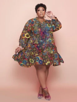 Plus Size Leopard Long Sleeve Loose Dress