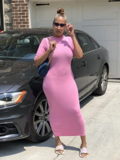 Popular Solid Fitted Short Sleeve Maxi Dress -Women's Clothing Shop P 20210813105857894 699