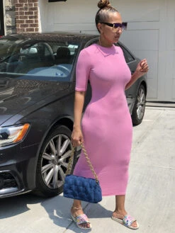 Popular Solid Fitted Short Sleeve Maxi Dress -Women's Clothing Shop P 20210813105900304 124