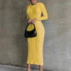 Casual Solid Long Sleeve Knitting Midi Dress -Women's Clothing Shop P 20210907182845664 825