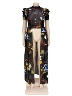 Plus Size Pleated Sleeves Gauze Hollow Dress Top -Women's Clothing Shop P 20220107164459709 975