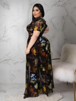 Plus Size Pleated Sleeves Gauze Hollow Dress Top -Women's Clothing Shop P 20220107164504198 884