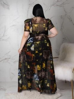 Plus Size Pleated Sleeves Gauze Hollow Dress Top -Women's Clothing Shop P 20220107164513119 309