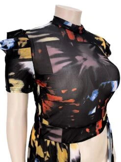 Plus Size Pleated Sleeves Gauze Hollow Dress Top -Women's Clothing Shop P 20220107164515191 130