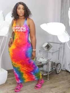 Casual Tie Dye Sleeveless Maxi Dress For Women