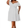 Trendy White Off The Shoulder Short Sleeve Dress -Women's Clothing Shop P 20220122150723583 894