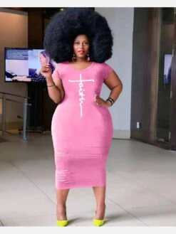 Casual Print Plus Size Short Sleeve Maxi Dress