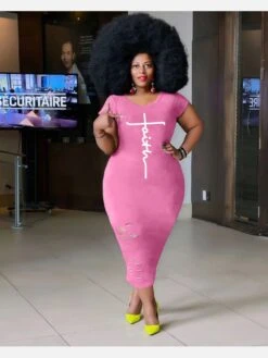 Casual Print Plus Size Short Sleeve Maxi Dress -Women's Clothing Shop P 20220210150841624 370