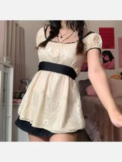 Fashion Lace Patchwork Short Sleeve Mini Dress -Women's Clothing Shop P 20220215091952062 834