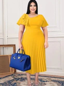 Plus Size Ruffles Short Sleeve Loose Maxi Dress