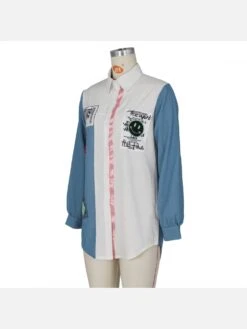 Contrast Color Denim Patchwork Long Sleeve Shirt Dress -Women's Clothing Shop P 20220225175630385 662