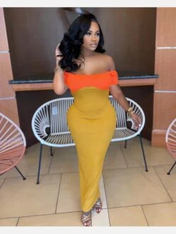 Backless Off The Shoulder Contrast Color Maxi Dress