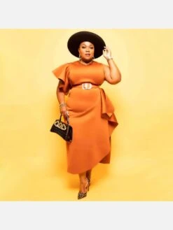 Stylish Zipper Up Solid Plus Size Maxi Dress