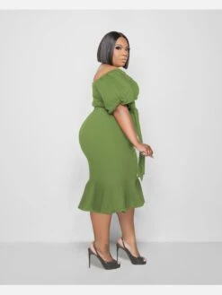 Plus Size Half Sleeve Off Shoulder Fishtail Dress -Women's Clothing Shop P 20220315114808245 378