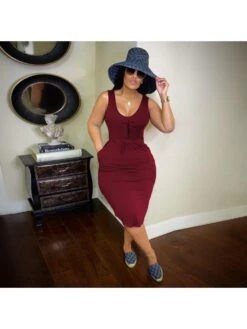 Sexy Pure Lace Up Sleeveless Dress