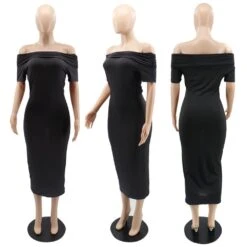 Solid Off Shoulder Short Sleeve Dress For Ladies -Women's Clothing Shop P 20220331165108601 974