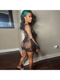 Nightclub Hollow Out See Through Sleeveless Bodycon Dress -Women's Clothing Shop P 20220409115119155 976