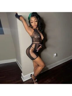 Nightclub Hollow Out See Through Sleeveless Bodycon Dress -Women's Clothing Shop P 20220409115121308 754