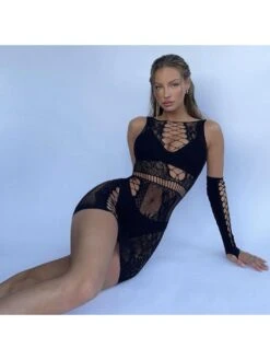 Nightclub Hollow Out See Through Sleeveless Bodycon Dress -Women's Clothing Shop P 20220409115123415 934