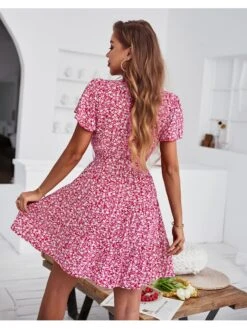 Summer Floral Printing Short Sleeve Dress -Women's Clothing Shop P 20220414104909358 311