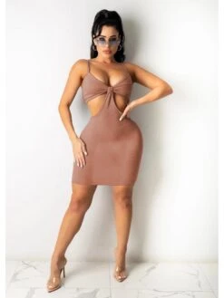 Sexy Rib Hollowed Out V Neck Camisole Dress