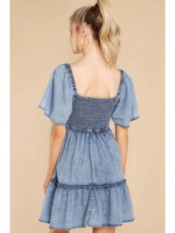 Sexy Denim Patchwork Ruched Short Sleeve Dress -Women's Clothing Shop P 20220415191636015 421