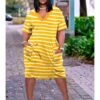 Casual Loose Striped V Neck Short Sleeve Dress