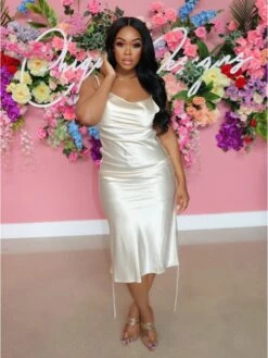 Sexy Pure Color Summer Satin Sleeveless Dress