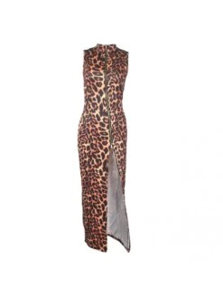 Plus Size Zipper Leopard Print Sleeveless Maxi Dress -Women's Clothing Shop P 20220423091737971 235