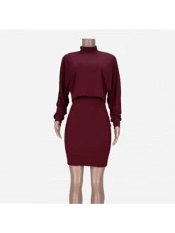 Pure Color High Neck Two Piece Dress Sets -Women's Clothing Shop P 20220426103838745 968