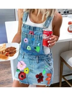 Summer Easy Matching Printed Denim Overall Short Dress