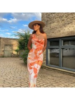 Fashion Backless Sleeveless Printing Maxi Dress For Women