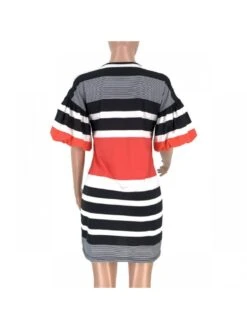 Fashion Contrast Color Striped Puff Sleeve Dress -Women's Clothing Shop P 20220429181635558 630