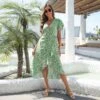 Vacation Printed V Neck Short Sleeve Long Dress -Women's Clothing Shop P 20220509142435355 487