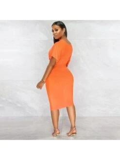 Outdoor Solid V Neck Short Sleeve Slit Dress -Women's Clothing Shop P 20220516112010905 356