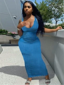 Sexy Pure Color U Neck Dress