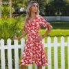 Summer Vacation Printing V Neck Short Sleeve Dress -Women's Clothing Shop P 20220522184545055 373