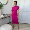 Women's Slim Pure Color Inclined Shoulder Dress