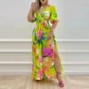 Fashion Printing Split Hem Split Women's Dress