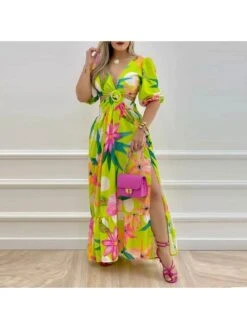Fashion Printing Split Hem Split Women's Dress