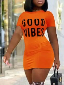 Sexy Letter Round Neck Women's Short Sleeve Dress