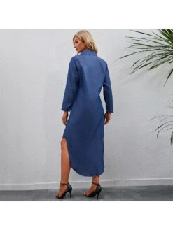 New Fashion Long Sleeve Solid Denim Shirt Dress -Women's Clothing Shop P 20220527122343802 427