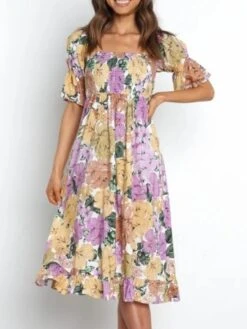 Fashion Printing Ruffled Women's Dress