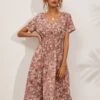 Fashion V-Neck Floral Short Sleeve Dress