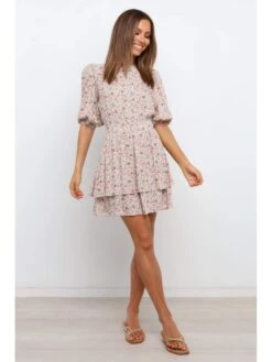 Elastic Waist Floral Printing Patchwork Dress