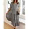 Summer Plaid Short Sleeve Loose Maxi Dress -Women's Clothing Shop P 20220602092541199 294