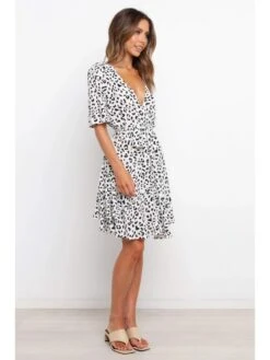 Summer V-Neck Leopard Short Sleeve Dress -Women's Clothing Shop P 20220602095146118 385