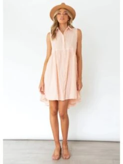 Solid Sexy Striped Lapel Sleeveless Dress